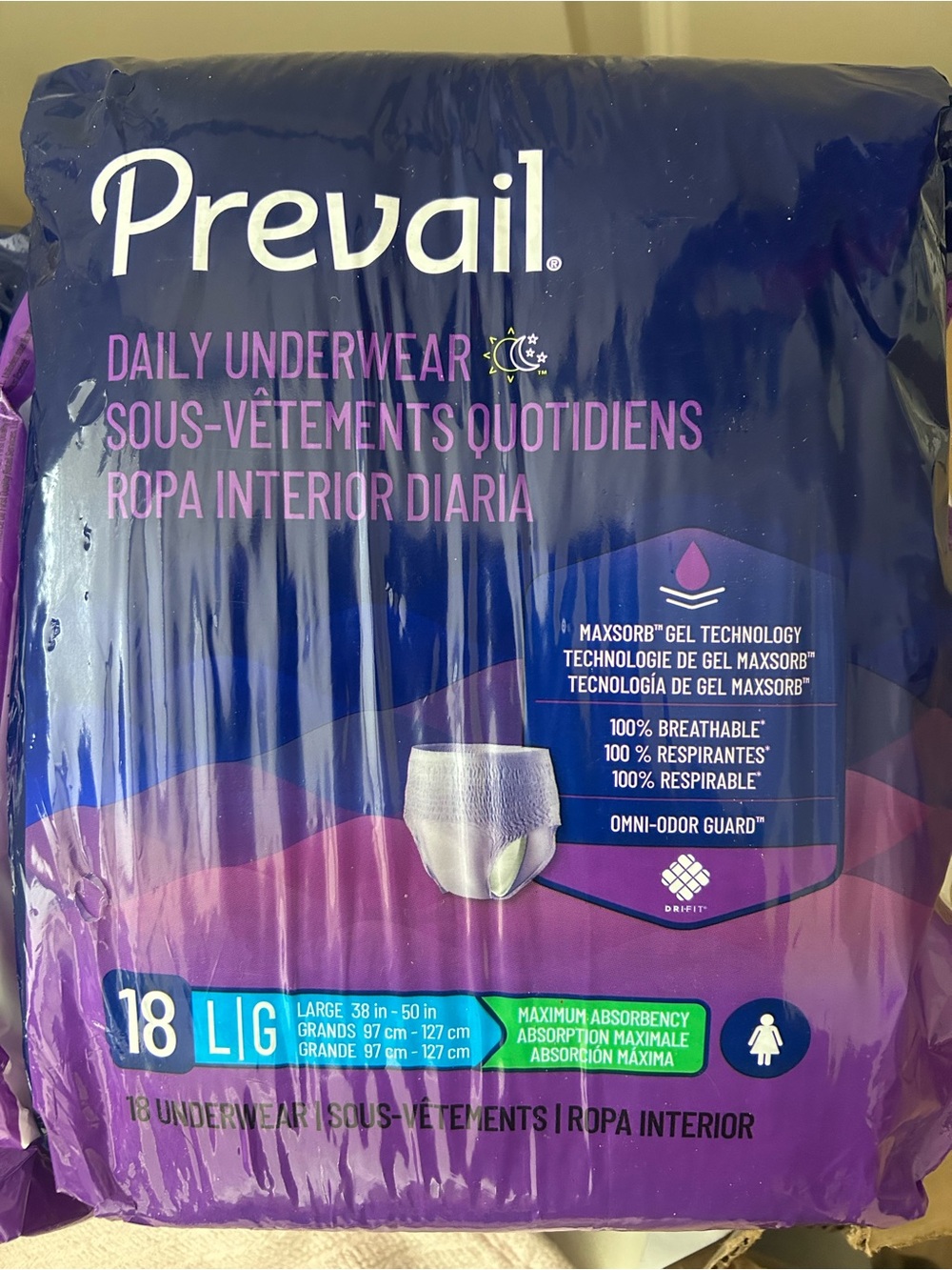 Prevail Daily Underwear, Purple - Large (18 Count)